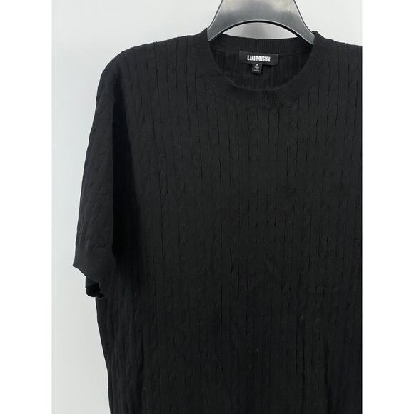 LANDMUSEUM Men's Black Cable Knit Crewneck Short Sleeve Shirt SZ L - Picture 3 of 10